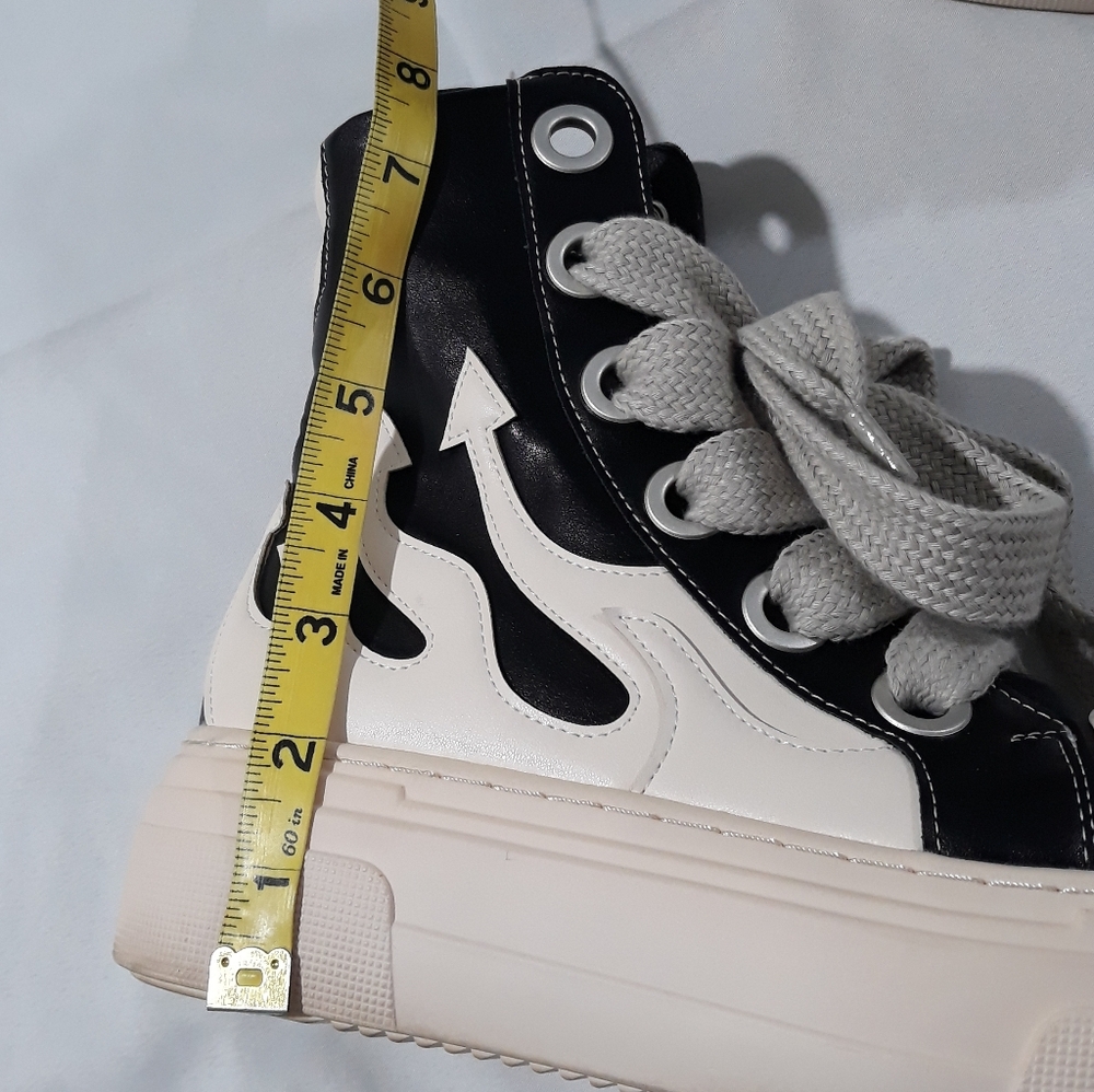 Fashion Black  White High-Top Sneakers Ankle Boots Platform Stick Sole Size 40 - Picture 12 of 12